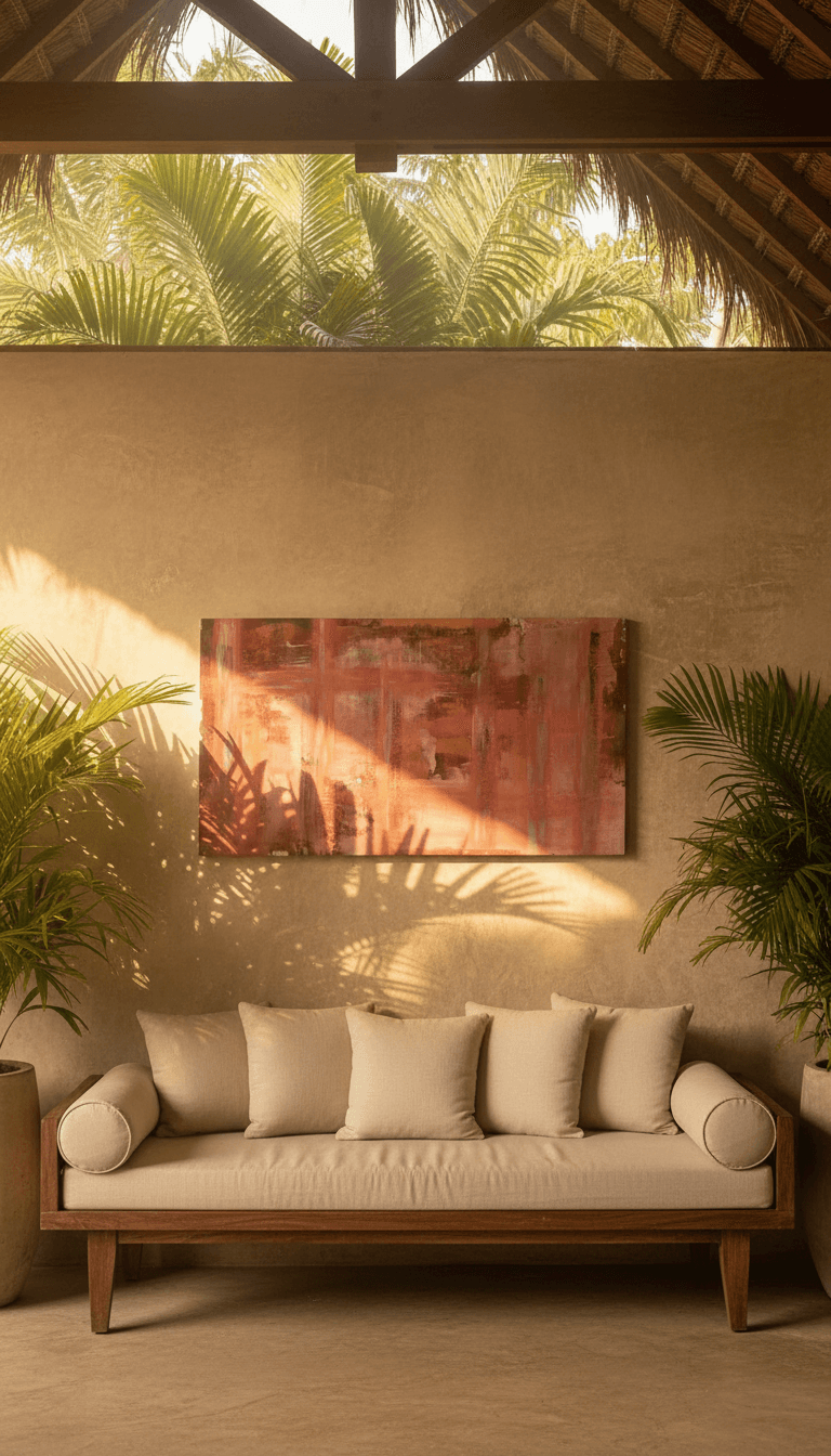 Red Tension IV in tropical hotel interior