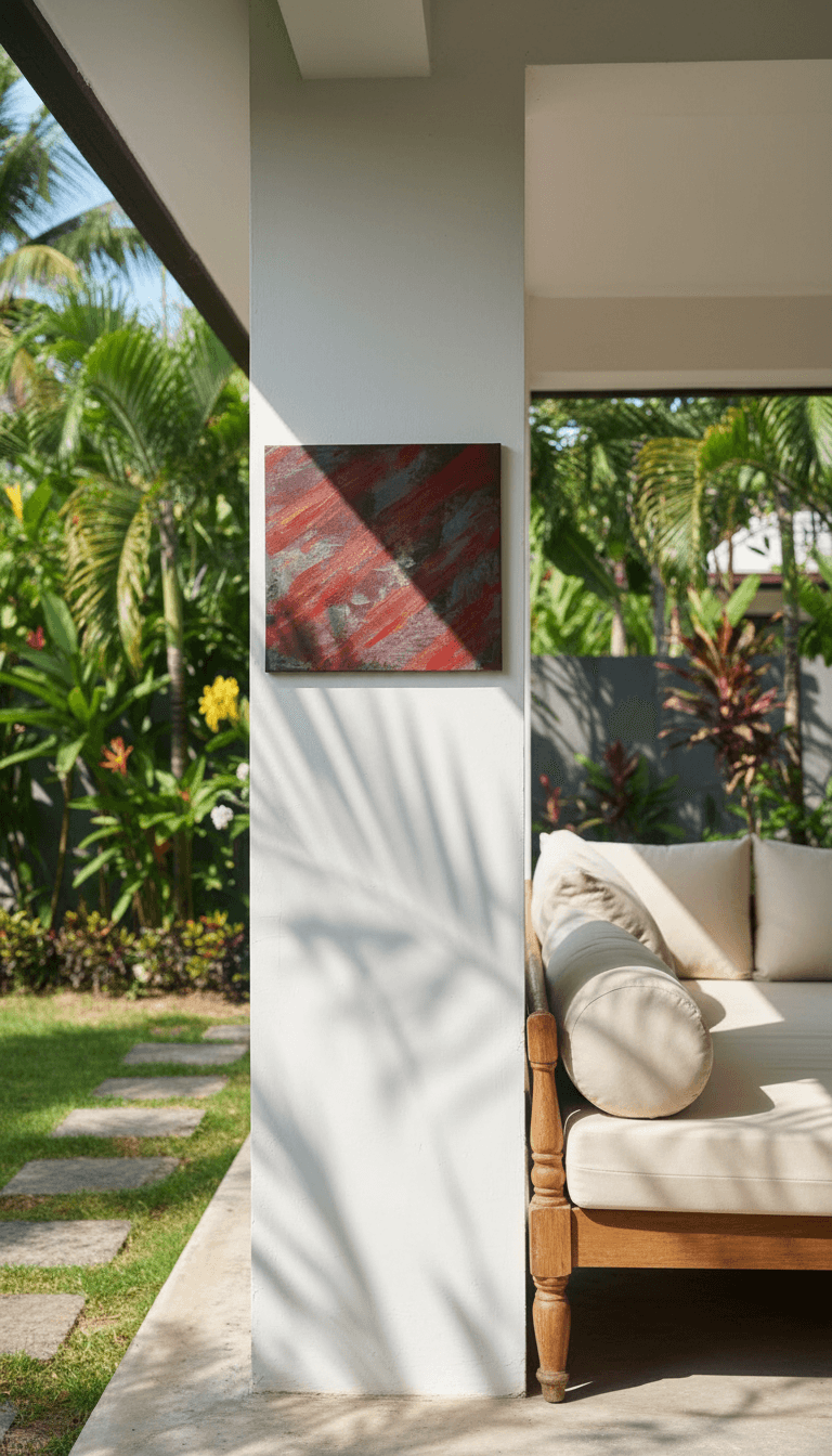 Red Tension VI in tropical hotel interior