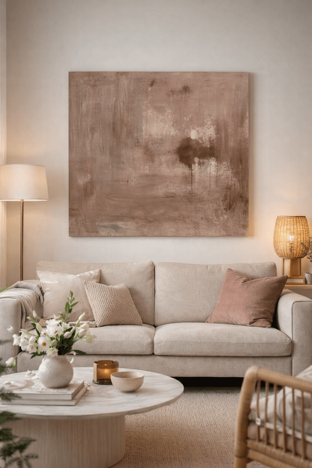 Blush Silence I - Soft Horizon in tropical hotel interior